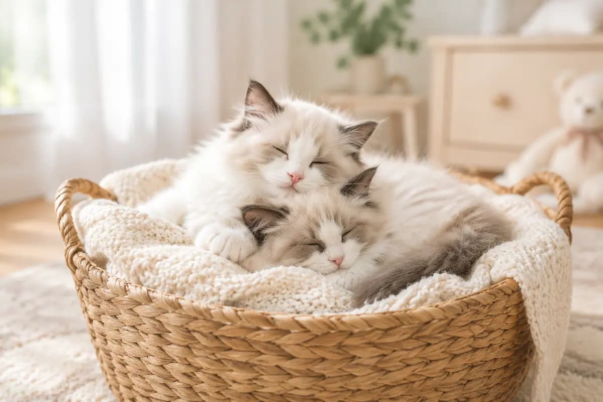 暖窝里，几只布偶小猫挤在一起睡