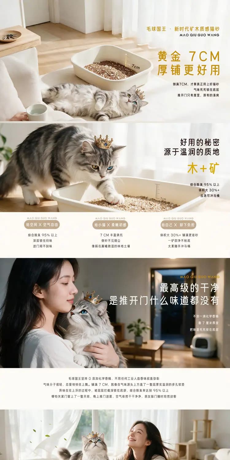 毛球国王 矿木混合猫砂 无香 2.8kg 详情图 1
