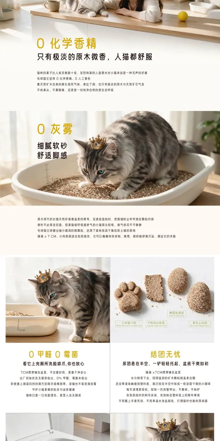 毛球国王 矿木混合猫砂 无香 2.8kg 详情图 2