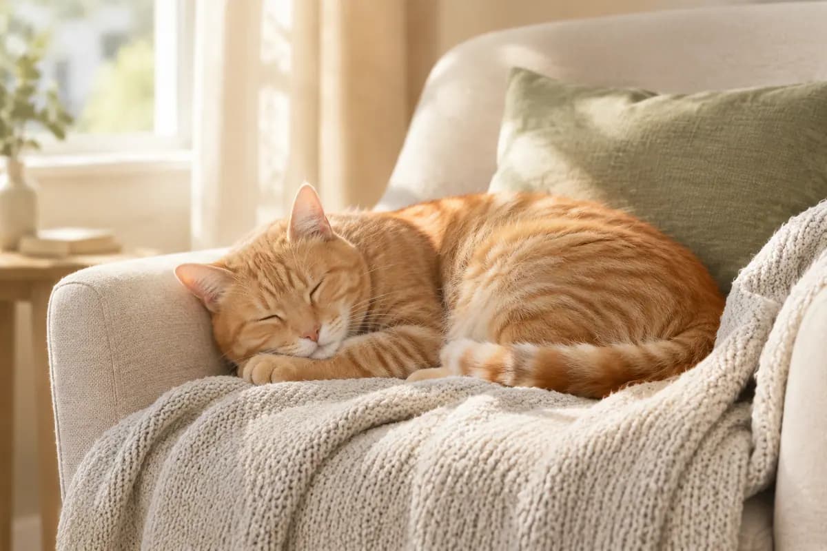 窗边扶手椅上,橘猫睡得正香