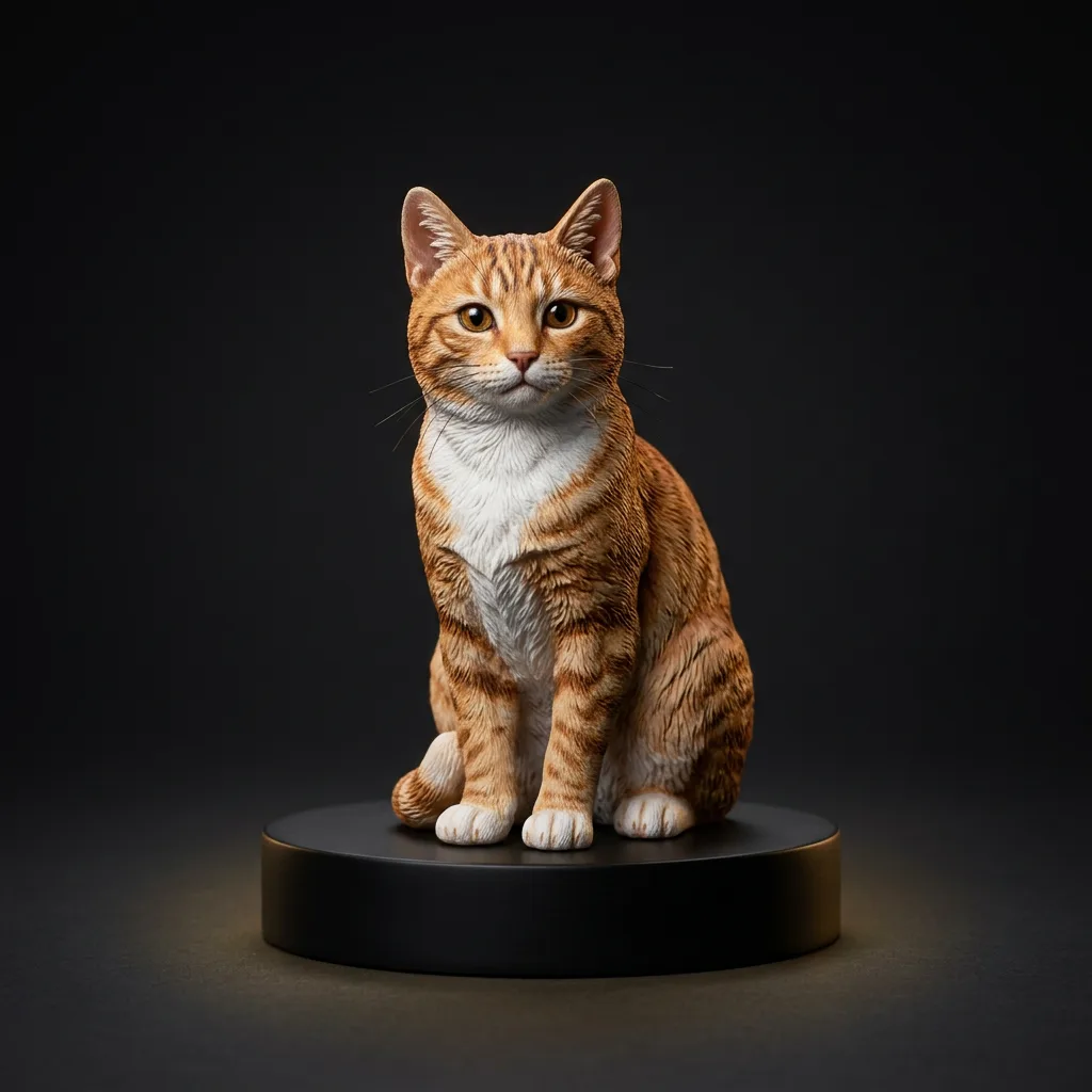橘猫拟真手办，黑色圆底座